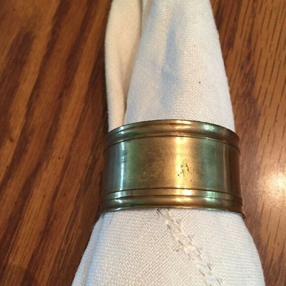 Vintage Brass Napkin Rings Holders 1” Round Band Edges India Set Of 3 Patina - Picture 6 of 8